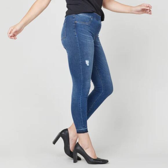 Spanx Distressed Ankle Skinny Jeans Blue Pull-On Stretch Size Large - Picture 2 of 10